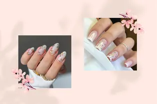 «Румяные» ногти и сухоцветы: 12 идей для трендового свадебного маникюра