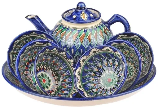 Керамическая посуда с синими узорами Керамическая посуда с синими узорами