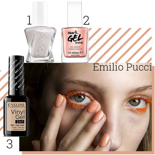 1. Лак «Гель-кутюр», Essie, №90 Идеальный крой; 2. Лак «Гель-эффект», mark. от Avon, № 64386 Розовое сияние; 3. Виниловый лак Vinyl Gel, Eveline Cosmetics, №203