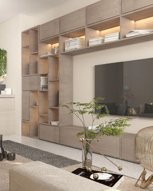 Природные оттенки в интерьере гостиной