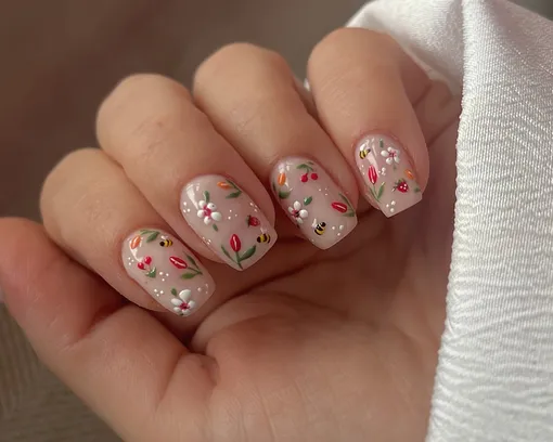 Флоральный маникюр Денежный маникюр на 8 марта 2026