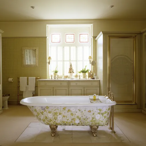 Золотые акценты ножек и крана ванны Золотые акценты ножек и крана ванны