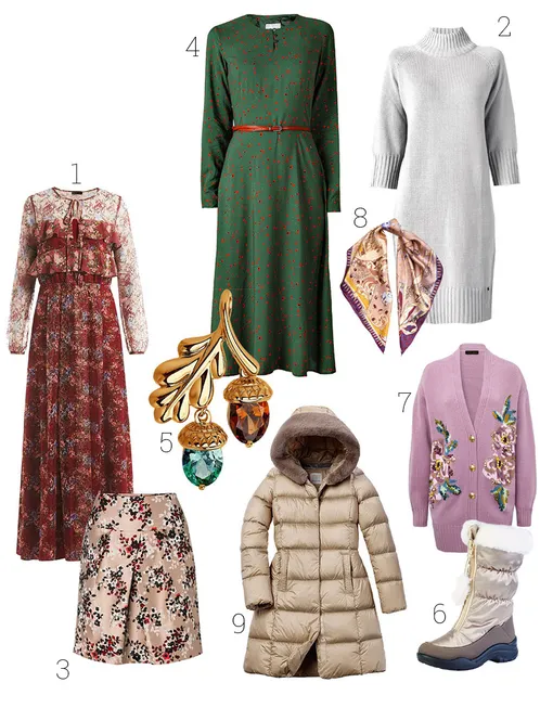 1 – Платье, Marella, 2 – Платье, Finn Flare, 3 – Юбка, Laurel, 4 – Платье, Finn Flare, 5 – Подвеска, SOKOLOV, 6 – Детские сапоги, Skandia, 7 – Кардиган, Escada, 8 – Платок, Eleganzza, 9 – Пуховик, Geox 1 – Платье, Marella, 2 – Платье, Finn Flare, 3 – Юбка, Laurel, 4 – Платье, Finn Flare, 5 – Подвеска, SOKOLOV, 6 – Детские сапоги, Skandia, 7 – Кардиган, Escada, 8 – Платок, Eleganzza, 9 – Пуховик, Geox