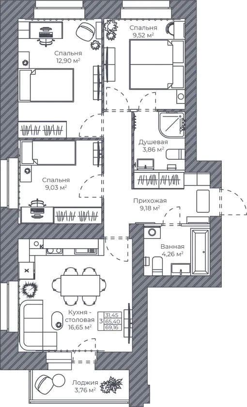 планировка квартиры распашонка