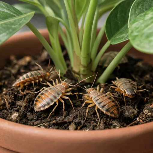маленькие постельные клопы прячутся в горшках с комнатными растениями маленькие постельные клопы прячутся в горшках с комнатными растениями