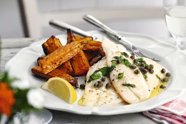 Морской язык со сладким картофелем