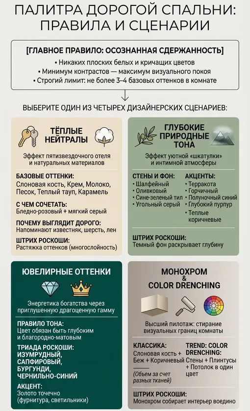 Инфографика по цветам для спальни, которые выглядят дорого, фото