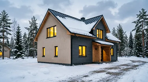 Современный дом с двускатной крышей — компромисс между традицией и минимализмом, особенно актуальный для холодного климата