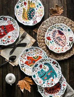 AliExpress, AKUHOME Store, Керамическая тарелка с ручной росписью кошки, 1825 руб