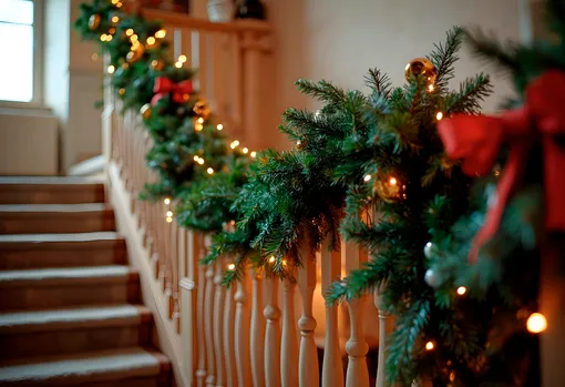 новогодний декор лестницы новогодний декор лестницы