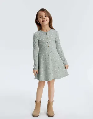 Оливковое платье в рубчик с цветочным принтом Оливковое платье в рубчик с цветочным принтом