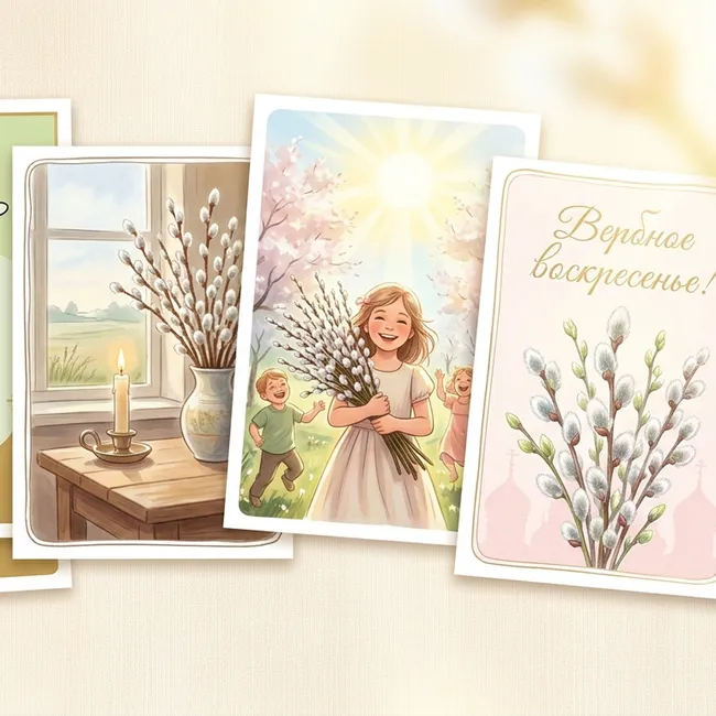 Открытки с поздравлениями на Вербное воскресенье: добрые, тёплые, праздничные (50 штук)