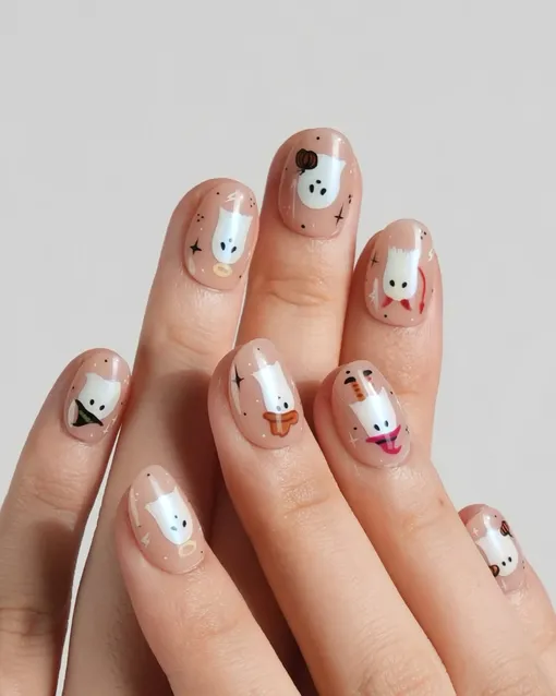 Маникюр на Хеллоуин 2025 с привидениями