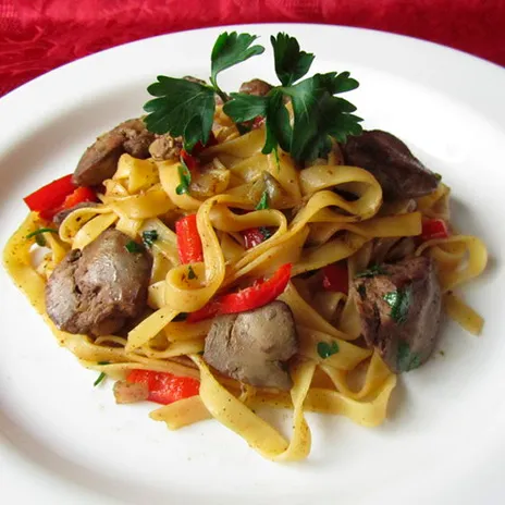 Рецепт пасты с куриной печенью Рецепт пасты с куриной печенью