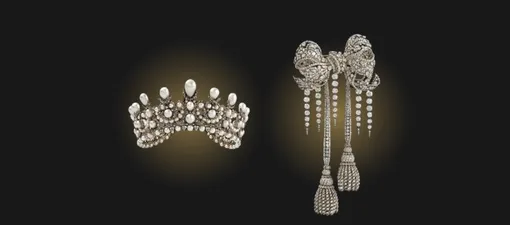 Жемчужно-бриллиантовая тиара и бриллиантовая брошь императрицы Евгении Жемчужно-бриллиантовая тиара и бриллиантовая брошь императрицы Евгении