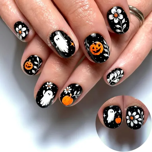 Маникюр на Хеллоуин 2025 с привидениями