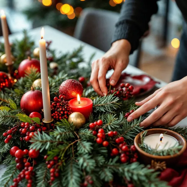 Белые розы, хвоя, насыпные свечи: идеи от эксперта для украшения праздничного стола