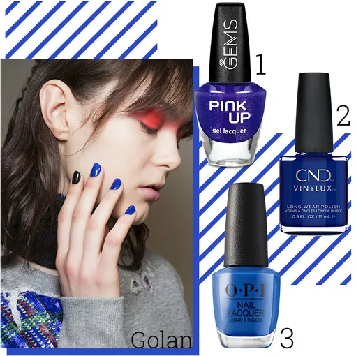 1. Гель-лак Pink Up Gems, № 159129; 2. Профессиональный недельный лак Vinylux, CND, Bluemoon; 3. Лак Nail Lacquer, OPI, Tile Art To Warm Your Heart